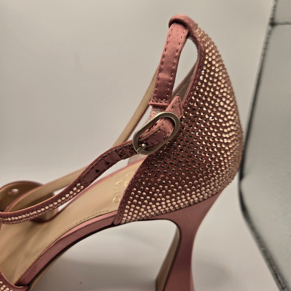 Vince Camuto Pink Rhinestone satin heels Womens 11M Flared Heel ankle strap(S10) - Picture 11 of 13